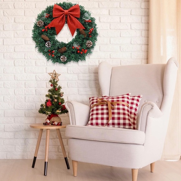 New Christmas Wreath for Door with Pine Cones Berry Spruce Red Ribbon Bow 50CM - Picture 10 of 10